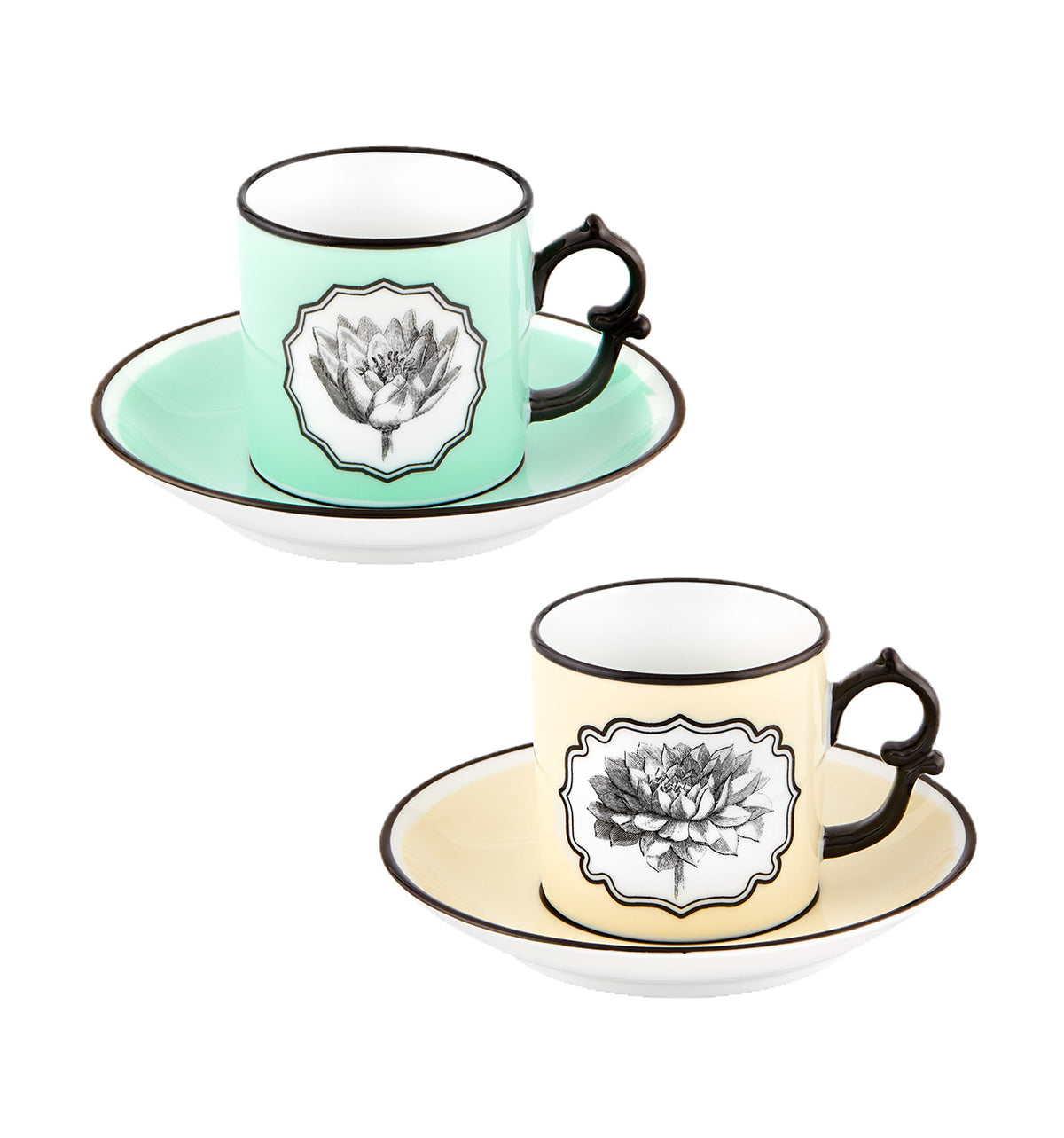 Herbariae – Coffee Cups and Saucers, Yellow and Green, Set of 2 – Vista Alegre