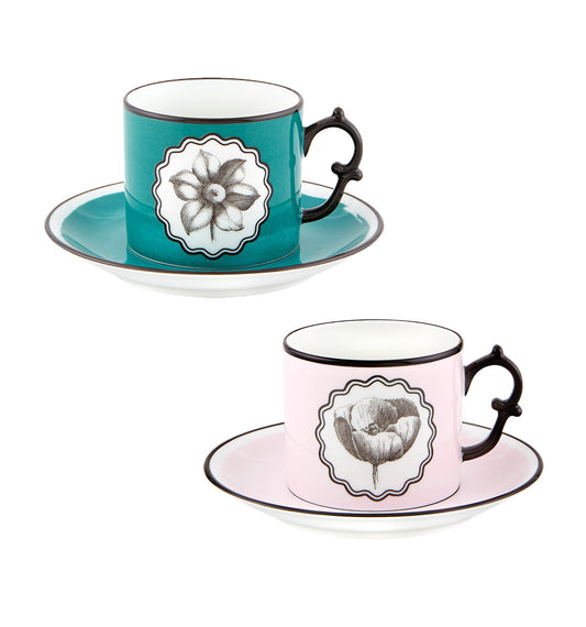 Herbariae – Tea Cups and Saucers, Pink and Peacock, Set of 2 – Vista Alegre