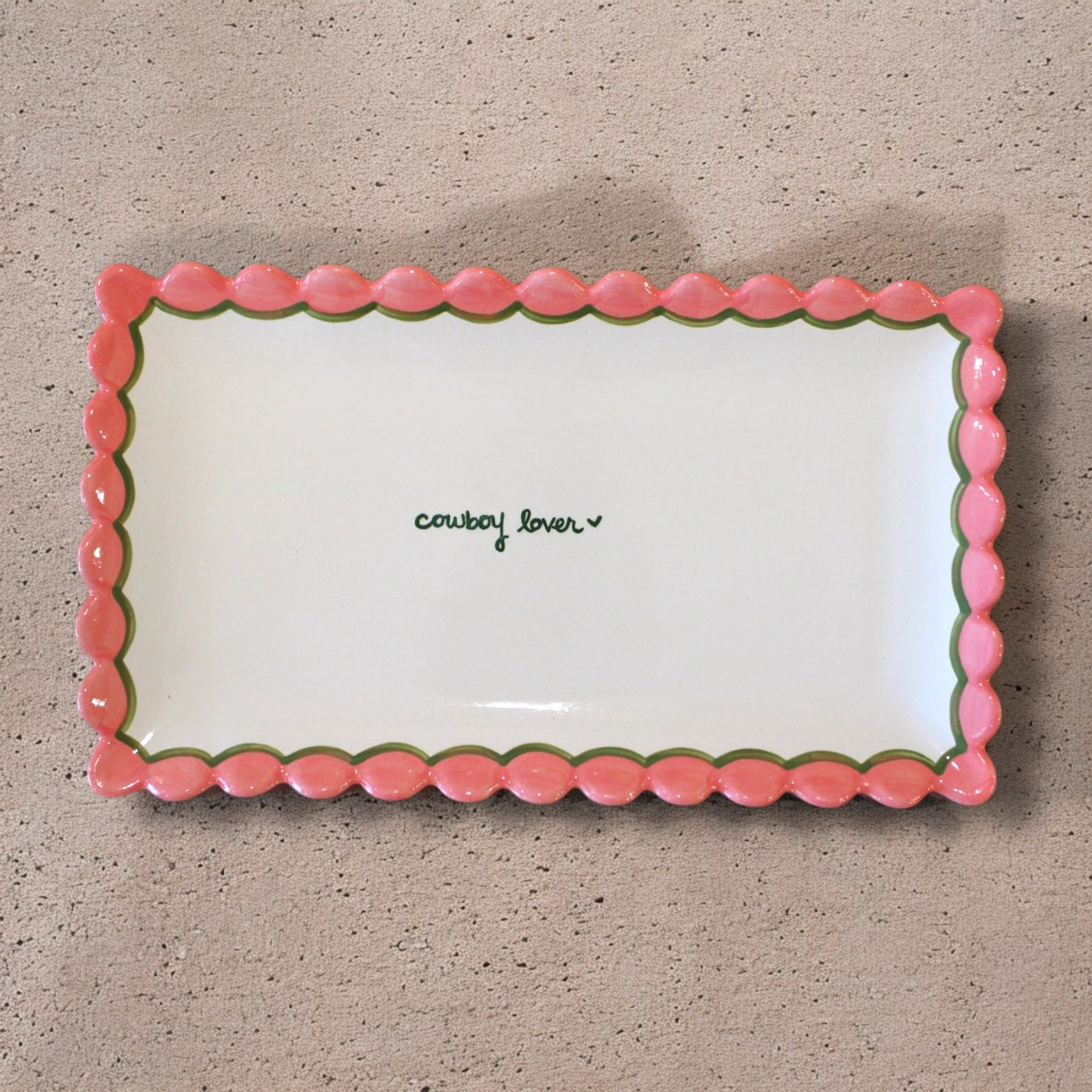Hand-painted “cowboy lover” Scalloped Tray