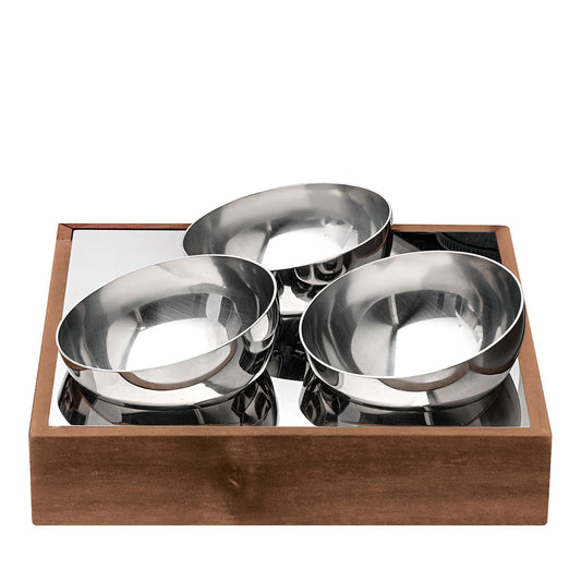 Three-Bowl Wood and Stainless Steel Aperitif Set – view 1