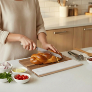 Luxurious wooden Shabbat challah tray with natural concrete and challah knife – Board & Blade Series