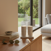 Set of Candle Holders for Shabbat with a designed concrete tray - Stone Glow Series