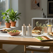 Set of Candle Holders for Shabbat with a designed concrete tray - Stone Glow Series