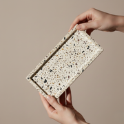 Set of terrazzo candleholder for Shabbat with matching tray - Stone Glow Series