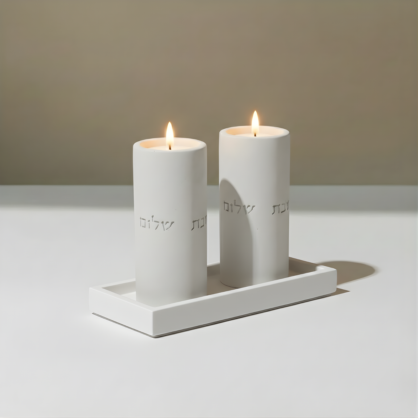 Set of terrazzo candleholder for Shabbat with matching tray - Stone Glow Series