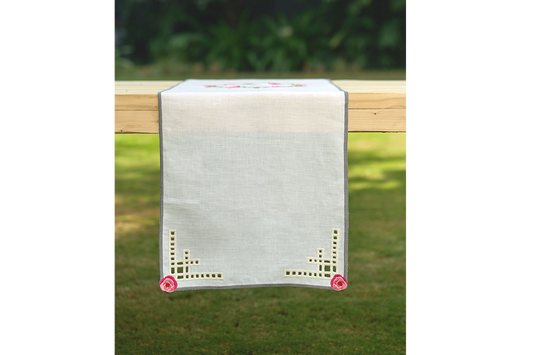 Hand Embroidered Heirloom Petals Table Runner 16.5" '67"