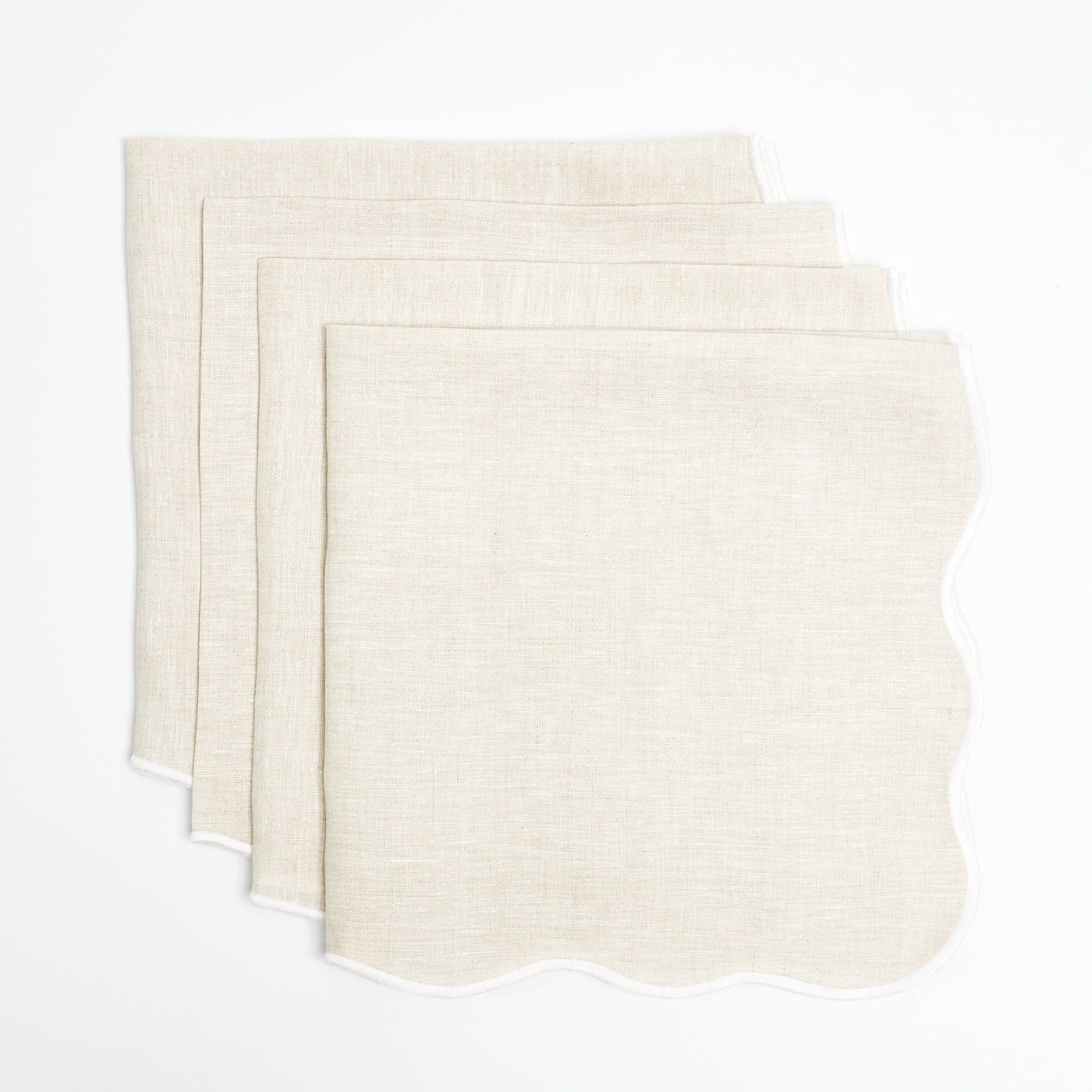 Beige Scallop Napkins with White Embroidery (Set of 4)