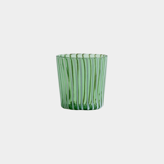 Marina White Stripe Glass Tumblers in Green (Set of 6)