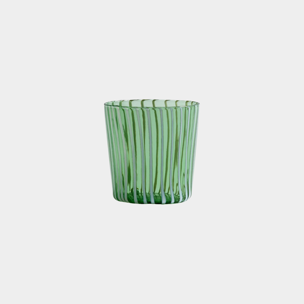 Marina White Stripe Glass Tumblers in Green (Set of 6) (PRE-ORDER)