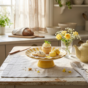Ceramic Stripe Cake Stand, Yellow  - 10 x 10 x 3.75 Inches