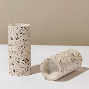 Set of Terrazzo Candle Holders for Shabbat with matching tray - Stone Glow Series