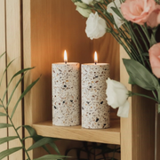 Set of terrazzo candleholder for Shabbat with matching tray - Stone Glow Series