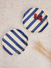 Ceramic Blue stripe plate, 6.3x6.3 Inches (Set of 4)