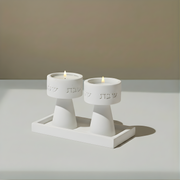 Classic set of Shabbat Candle Holders and a designed concrete tray - Timeless Glow Series