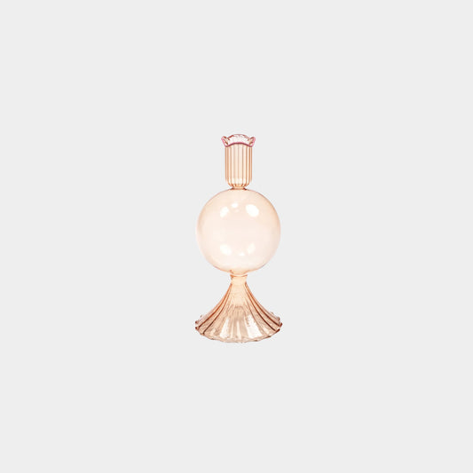 Treviso Bulb Glass Vase with Color Rim - Peach - Small  (7 in)