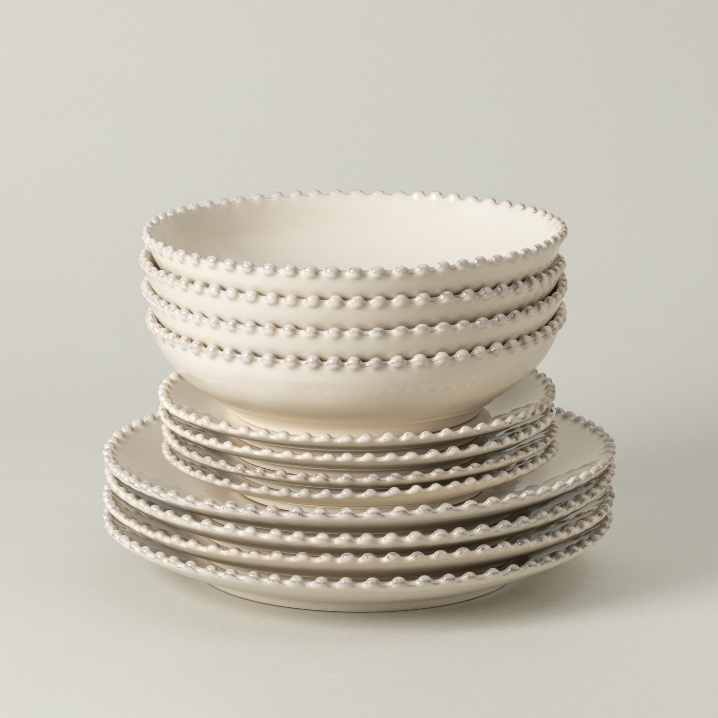 12-Piece Dinnerware Set with Soup/Pasta Bowl Pearl