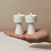 Traditional Shabbat Candle Holders with Contemporary Concrete Tray - Timeless Glow Series
