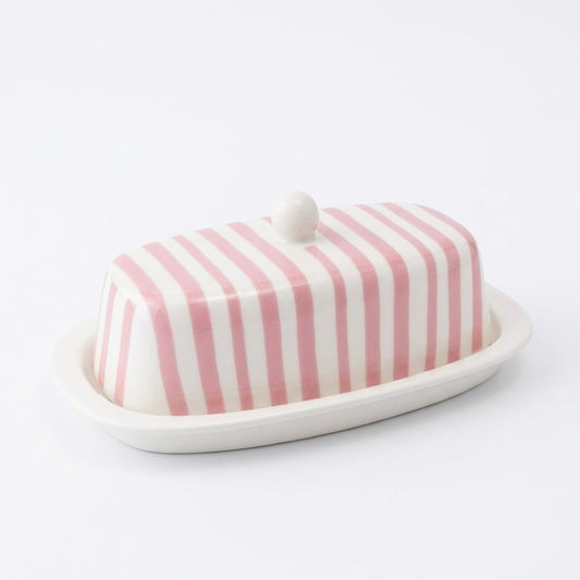 Pink Striped Butter Dish