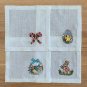 Hand Embroidered Easter Bunny Cocktail Napkins 6" x 6" (Set of 4)