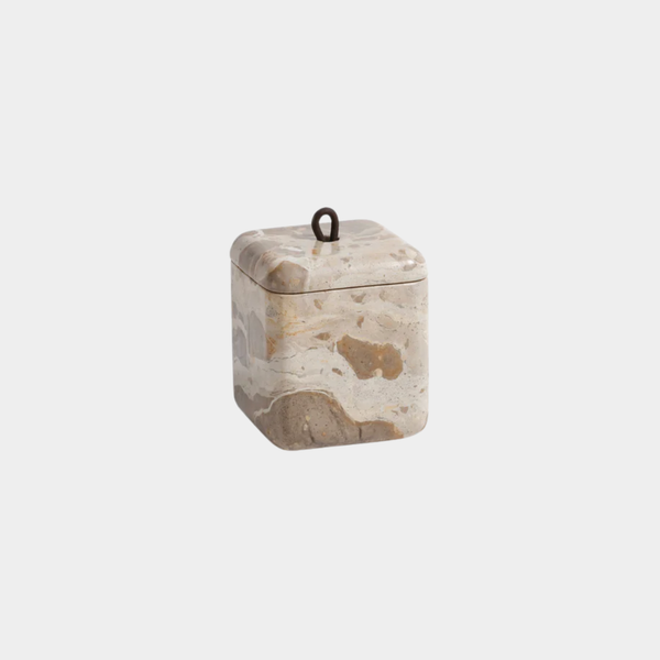 Crema Fossil Marble Lidded Vanity Jar