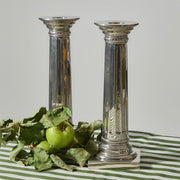 Pair of Extra Large White Metal Empire Column Candlesticks