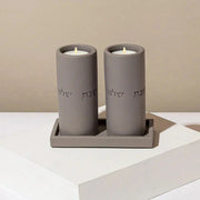 Set of Candle Holders for Shabbat with a designed concrete tray - Stone Glow Series