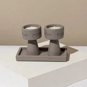Traditional Shabbat Candle Holders with Contemporary Concrete Tray - Timeless Glow Series