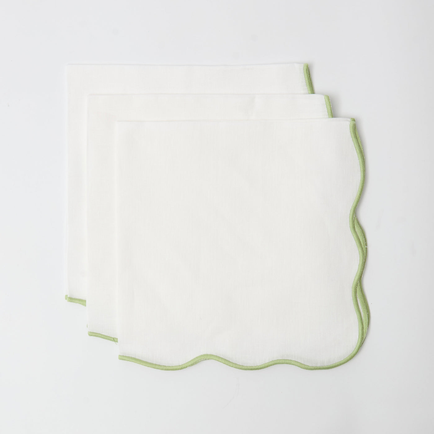 Green Scallop Linen Napkins (Set of 4)