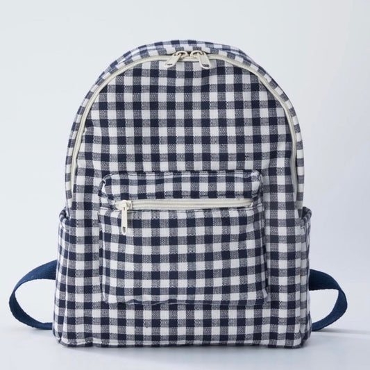 Embroidered Backpack- Navy Gingham