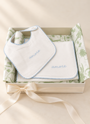 Baby Organic Cotton Embroidered Bib & Burp Cloth Set