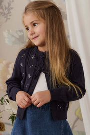 Annabella Knitted Cardigan in Jade Floral Navy Jacquard