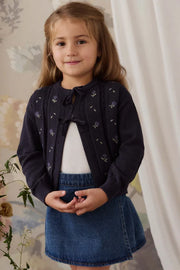 Annabella Knitted Cardigan in Jade Floral Navy Jacquard