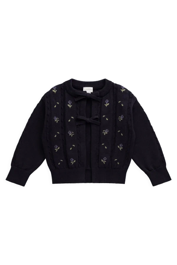 Annabella Knitted Cardigan in Jade Floral Navy Jacquard