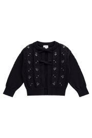 Annabella Knitted Cardigan in Jade Floral Navy Jacquard