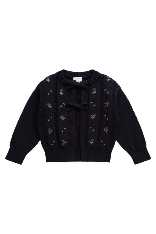 Annabella Knitted Cardigan in Jade Floral Navy Jacquard