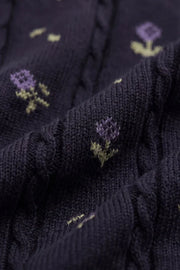 Annabella Knitted Cardigan in Jade Floral Navy Jacquard