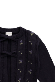 Annabella Knitted Cardigan in Jade Floral Navy Jacquard