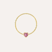 Birthstone Heart Chain Ring