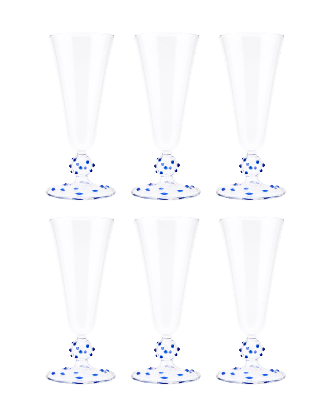 Blue Pom Champagne Flute - Set of Six by Issy Granger