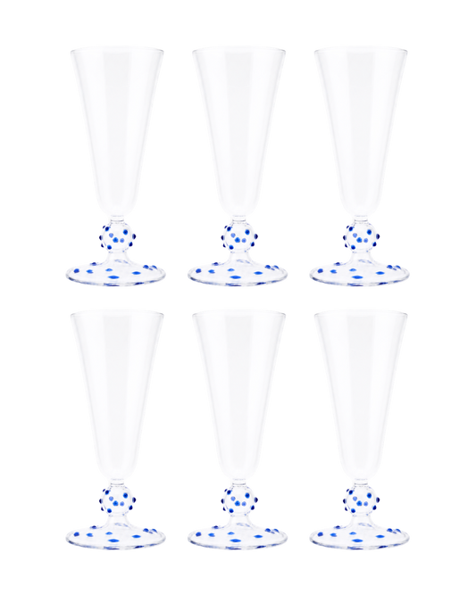 Blue Pom Champagne Flute - Set of Six by Issy Granger