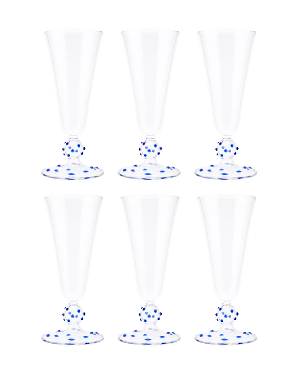 Blue Pom Champagne Flute - Set of Six