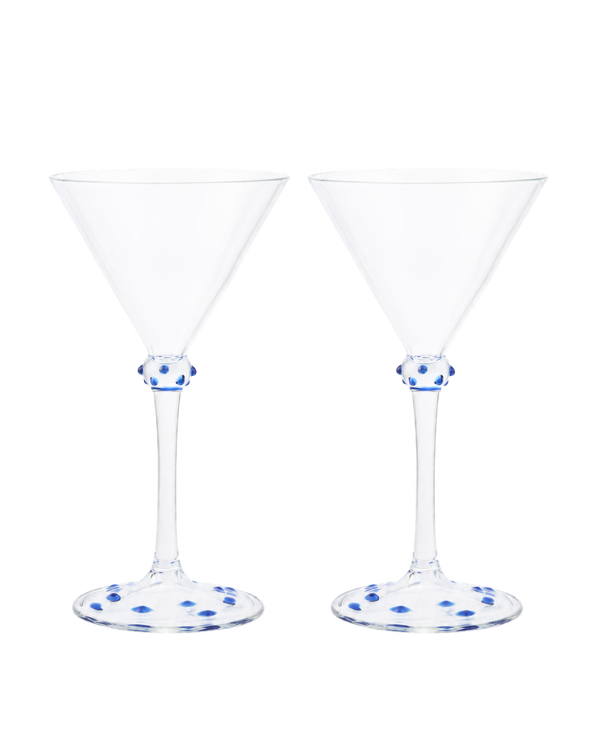 Blue Pom Martini Glass - Set of Two
