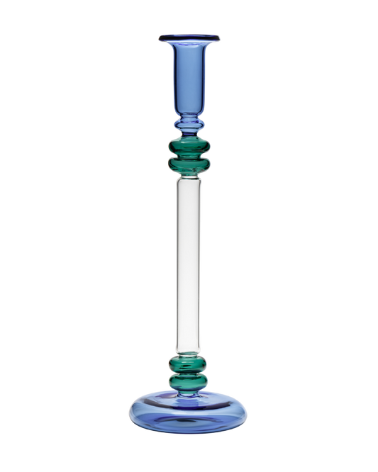 Bugle Glass Candle Holder - Blue & Teal