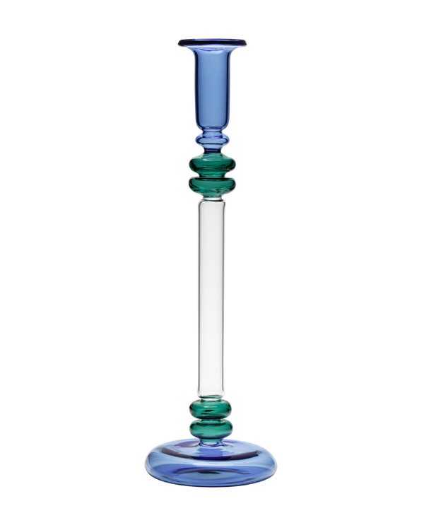 Bugle Glass Candle Holder - Blue & Teal