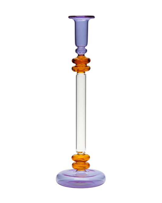 Bugle Glass Candle Holder - Purple & Amber