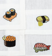 Hand Embroidered Sushi Cocktail Napkins 6" x 6" (Set of 4)