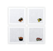 Hand Embroidered Sushi Cocktail Napkins 6" x 6" (Set of 4)