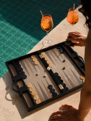 Geneva 19 in Backgammon Set - Midnight Black Leather