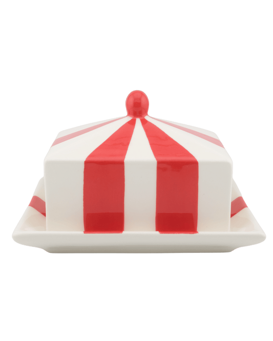 Circus Stripe Butter Dish - Red