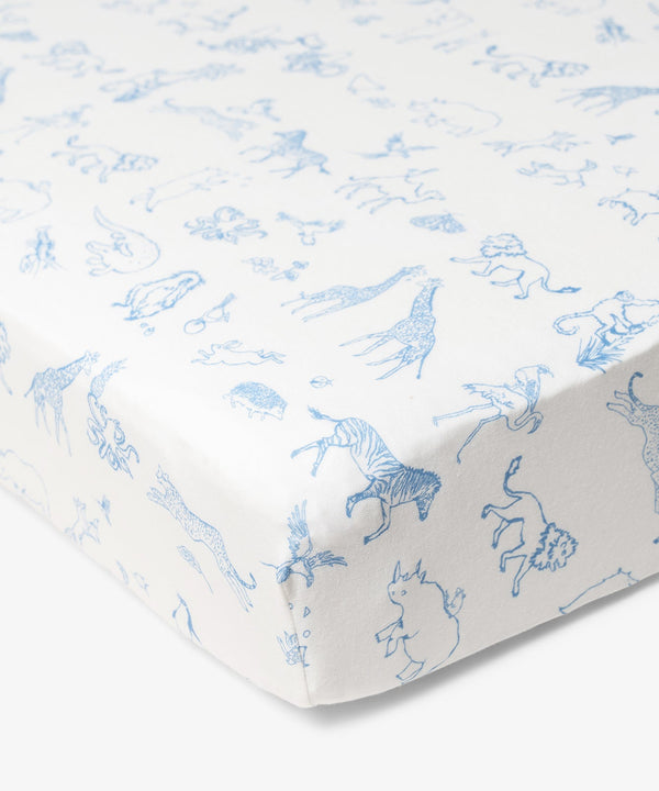 Crib Sheet, Blue Animal Parade